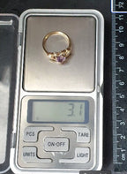 18ct GOLD RING with Purple Amethyst & Diamonds - Size uk Q (us 8) - 3.1g