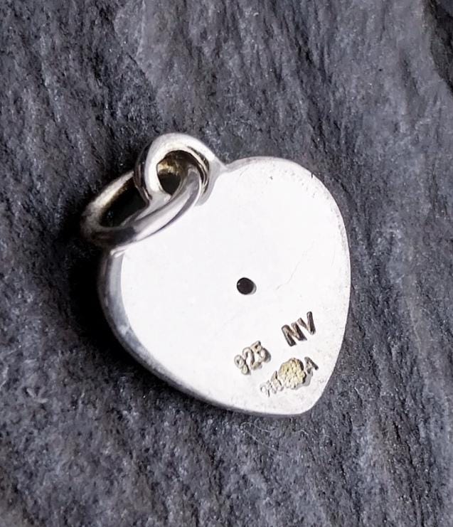 Vtg SILVER Diamond HEART Charm - NV - 1.9g