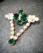 Vintage SHAMROCK Four Leaf Clover Brooch -  with Aurora Borealis & Green Stones