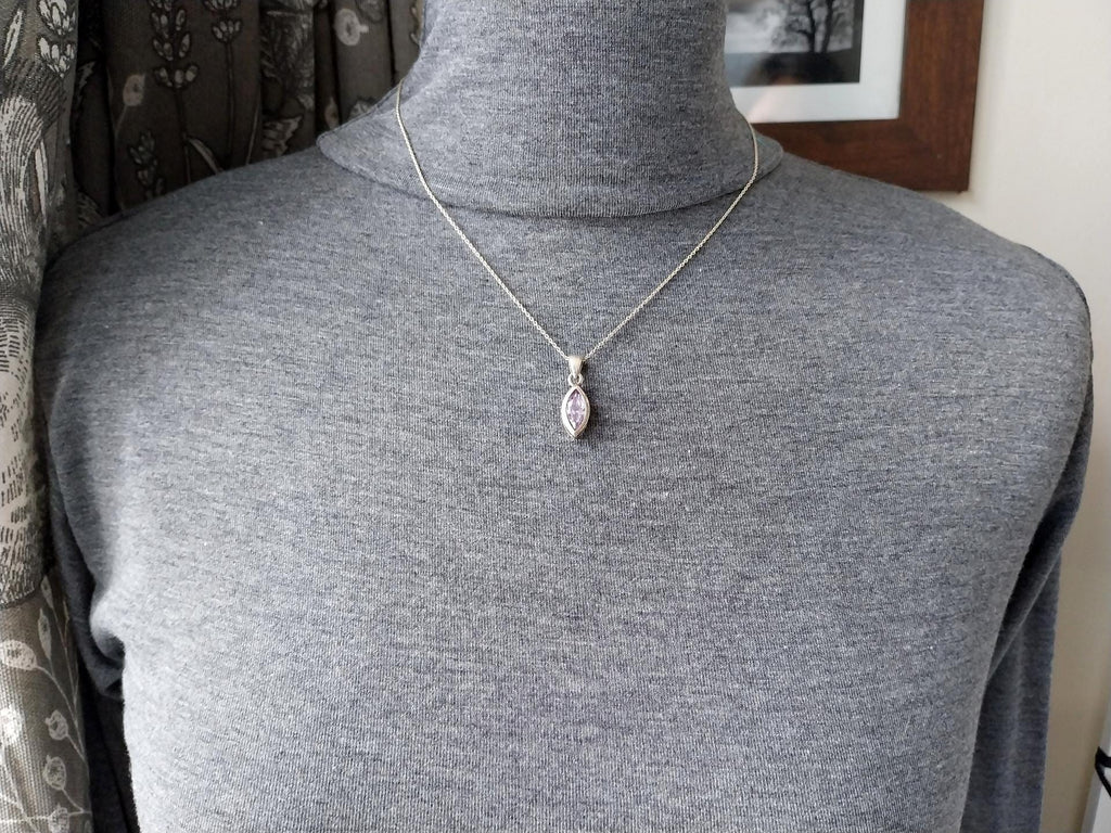 Sterling Silver Amethyst Drop Pendant Necklace  on 18" Chain - 3.5g