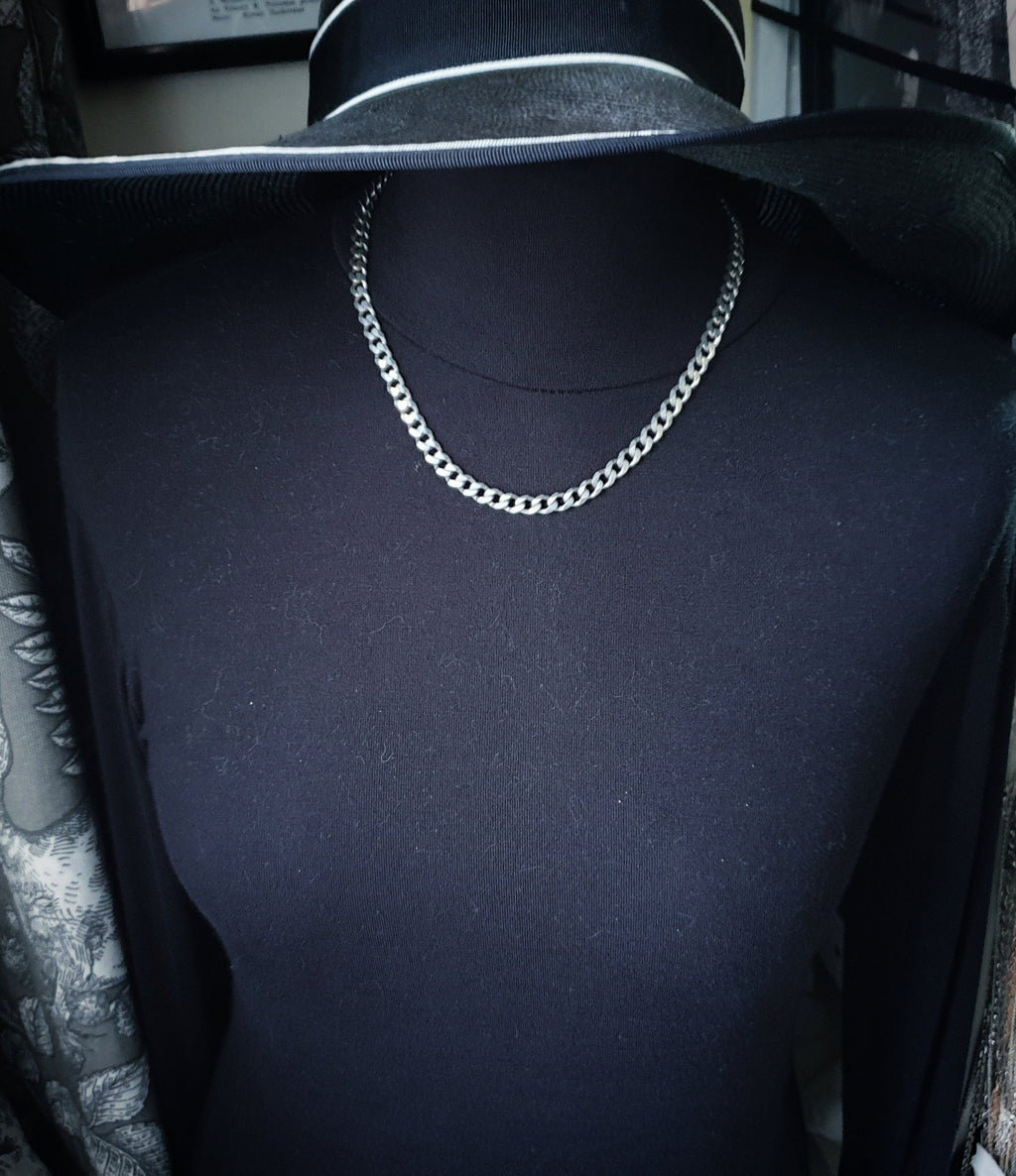 Chunky STERLING SILVER Flat Curb Link Chain Necklace - 20" Long - 32.8g