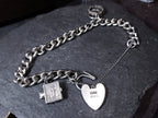 Vintage Silver CHARM BRACELET with Bible and Rings Charms with heart padlock clasp - 27.4g