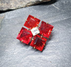Antique Art Deco Czech BROOCH -Bright Red Coloured Glass  - 3.8g
