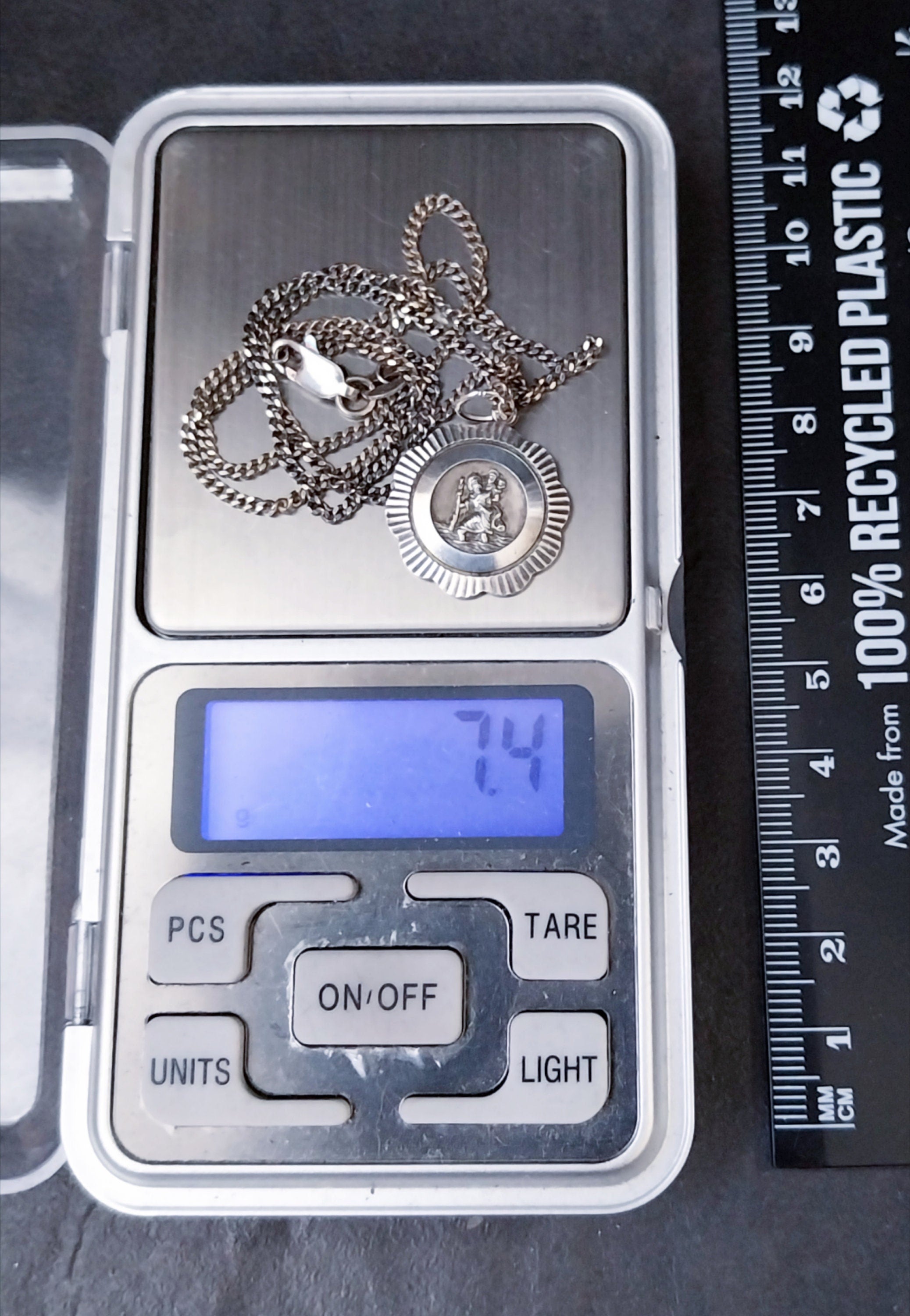 Vintage Georg Jensen St CHRISTOPHER Necklace Pendant on 18" Chain - 7.4g