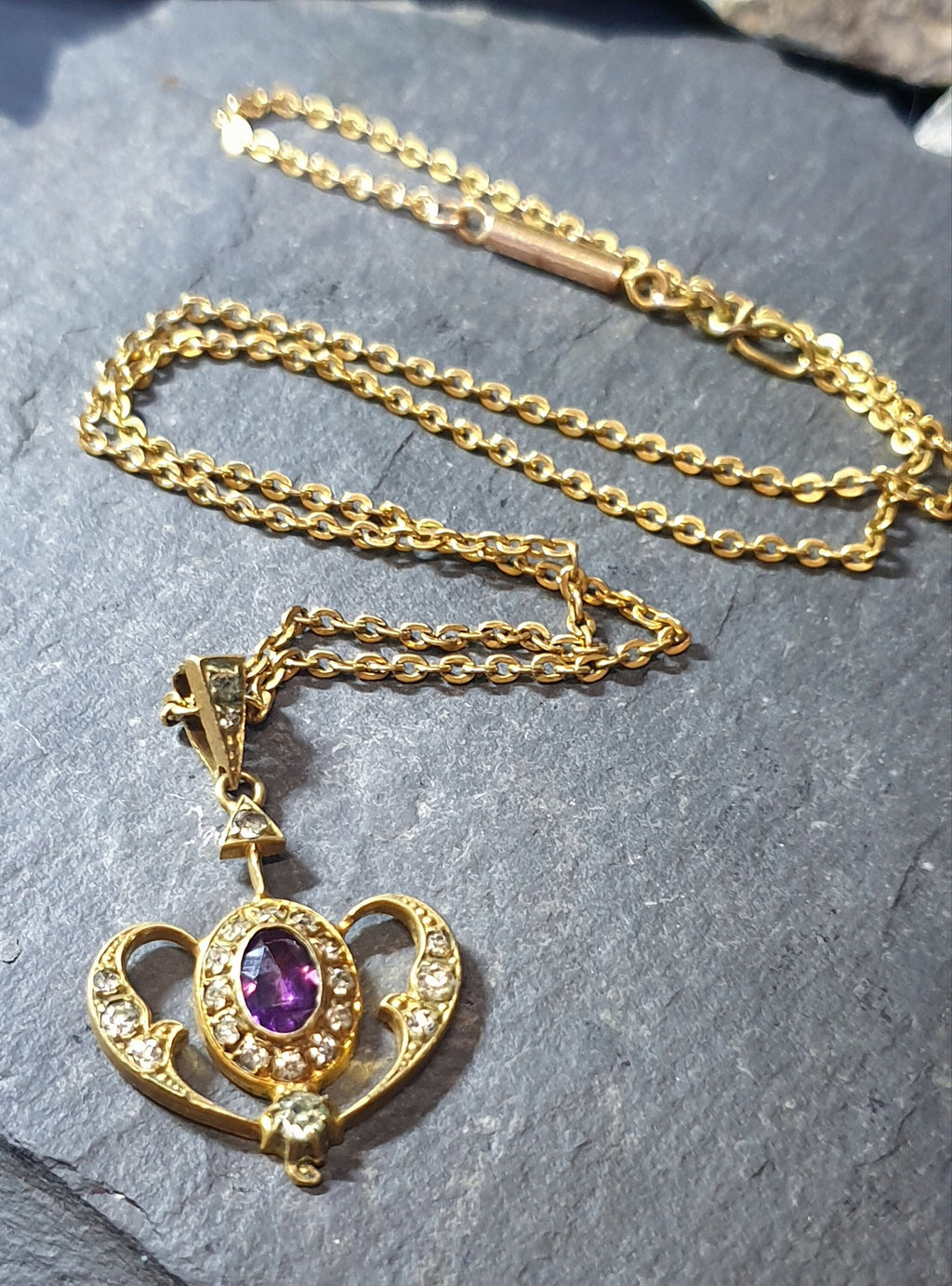 Antique Drop Pendant and Chain Necklace with Barrel Clasp - Rolled Gold - 18" - 6.5g