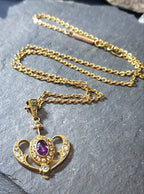 Antique Drop Pendant and Chain Necklace with Barrel Clasp - Rolled Gold - 18" - 6.5g