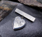 Antique Locket Brooch, Sweetheart Pin, Sterling Silver - 7g
