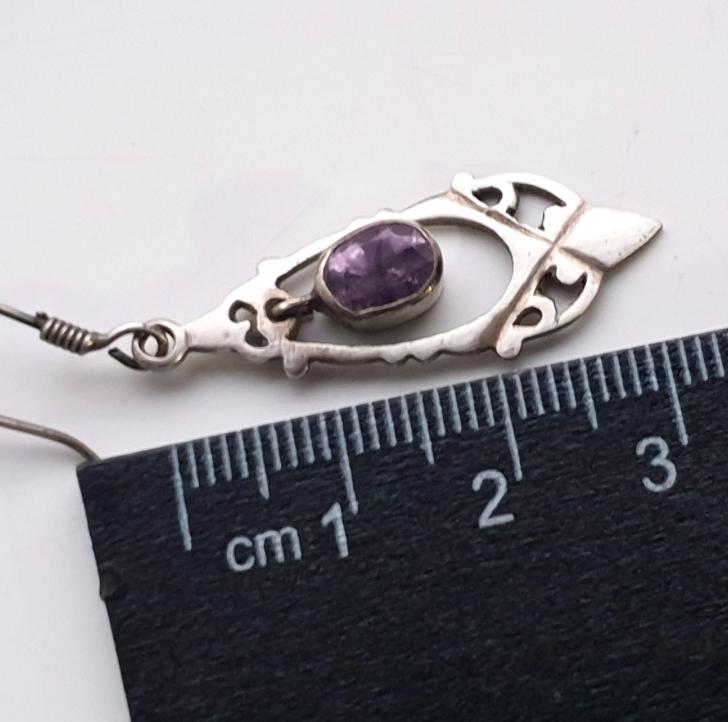 Sterling Silver Dangle Earrings - with Purple amethyst Stone - 4.2g