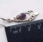 Sterling Silver Dangle Earrings - with Purple amethyst Stone - 4.2g