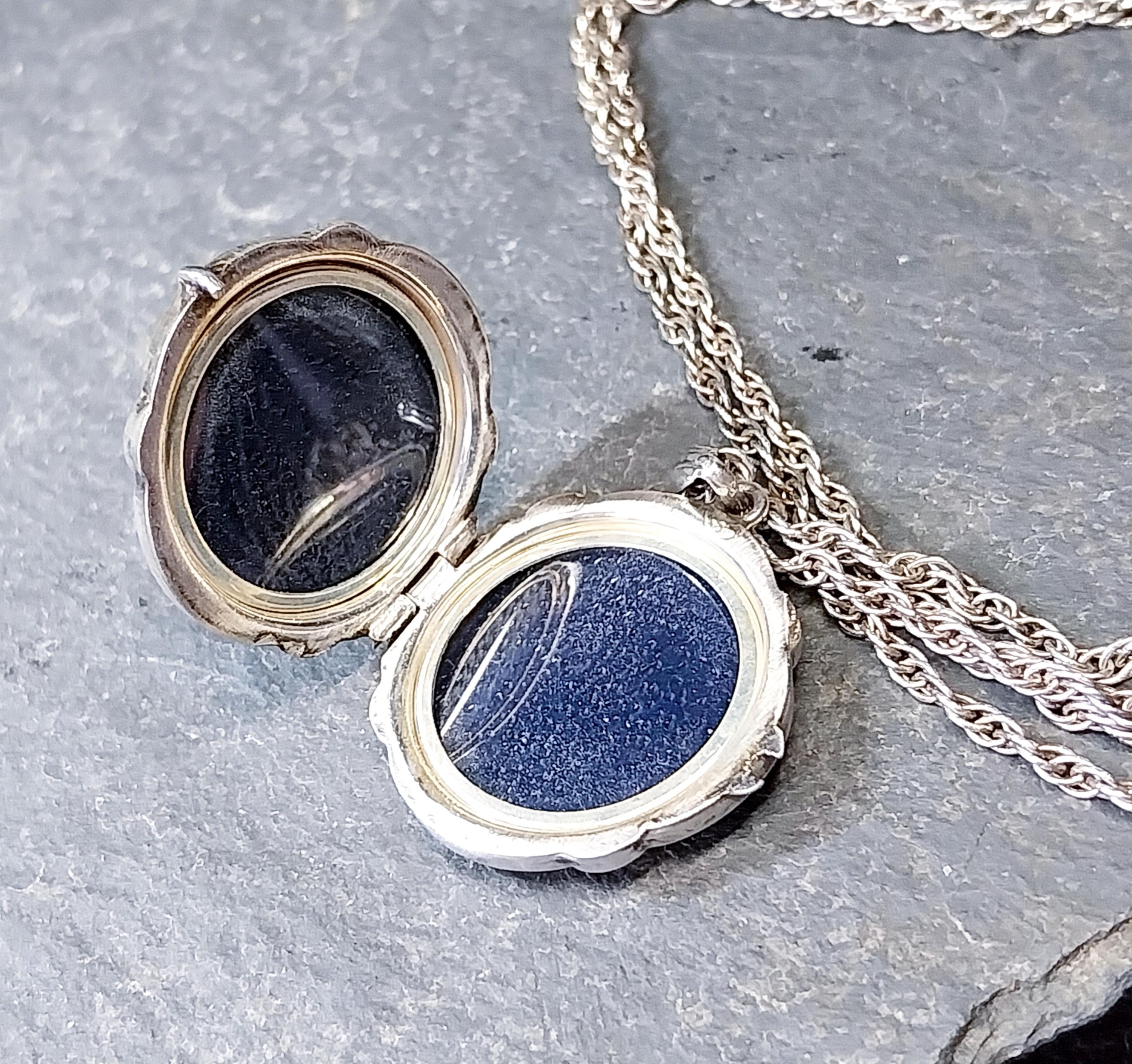 Vintage Georg Jensen SILVER LOCKET Necklace - Unusual Circle with 2 flowers on 16" Chain - 7g