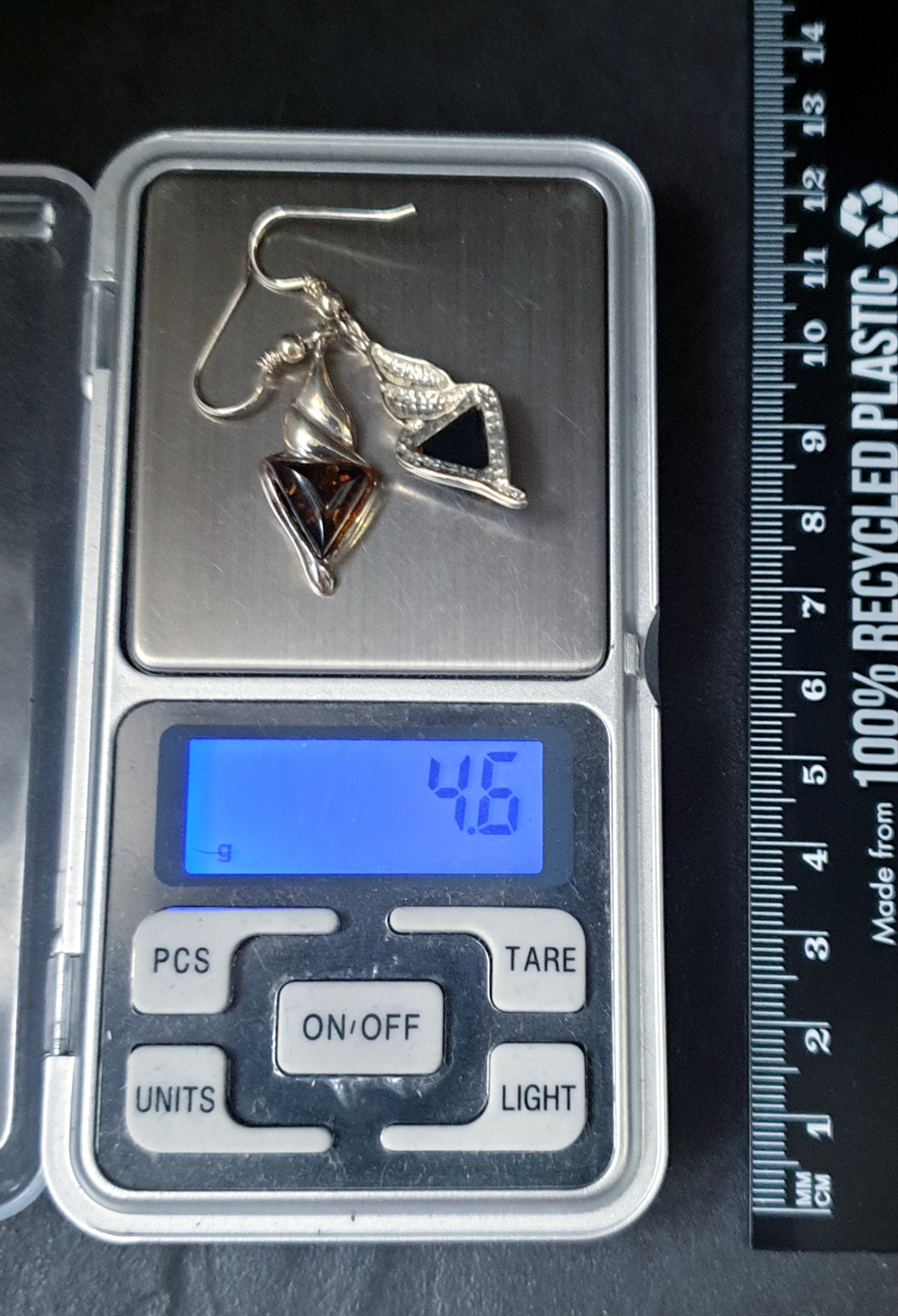 Vintage Sterling Silver AMBER EARRINGS - Dangling  - 4.6g