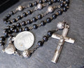 Vintage Small BLACK ROSARY BEADS with Crucifix - Short 14" - 13g