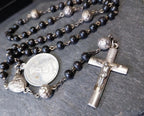 Vintage Small BLACK ROSARY BEADS with Crucifix - Short 14" - 13g