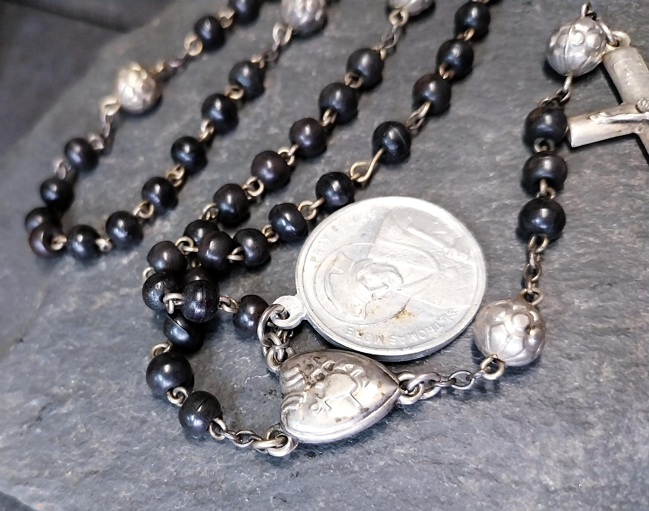 Vintage Small BLACK ROSARY BEADS with Crucifix - Short 14" - 13g