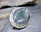 Vintage Silver Natural Green Moss Agate Brooch - 8.8g