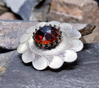 Antique Scalloped Citrine Brooch - Low Grade Silver - 7.4g