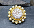 Vintage Circular BROOCH - Gold Tone with Faux Seed Pearls - 11.7g