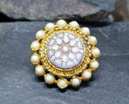 Vintage Circular BROOCH - Gold Tone with Faux Seed Pearls - 11.7g