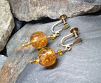Antique EARRINGS Amber Murano Style Dangly - Screw Backs - 6.3g