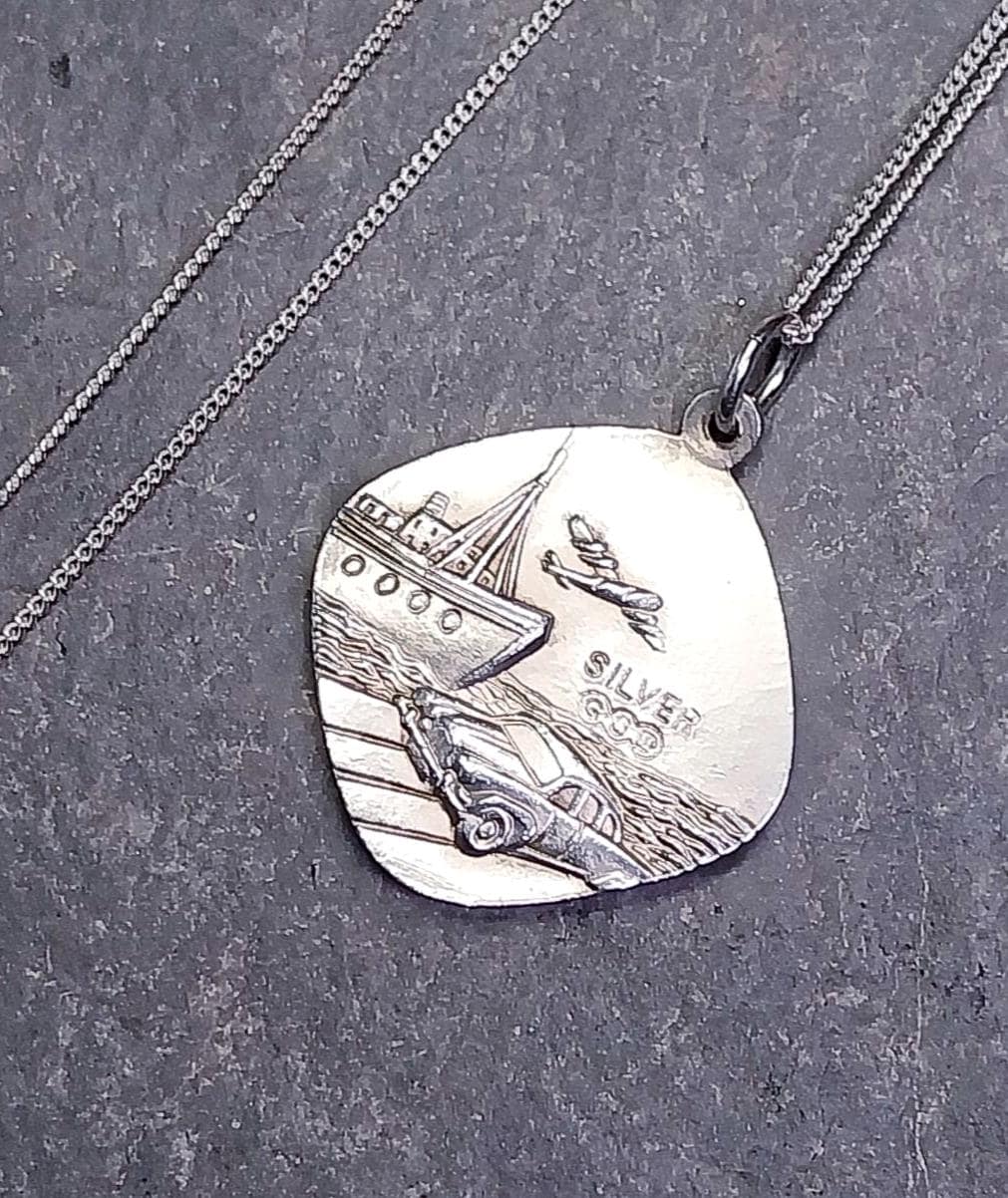 Georg Jensen St CHRISTOPHER pendant Necklace, Double Sided with Boat on 22" Chain - 5.7g