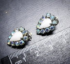 Vintage EARRINGS Blue Aurora Borealis Clip On - 3.7g