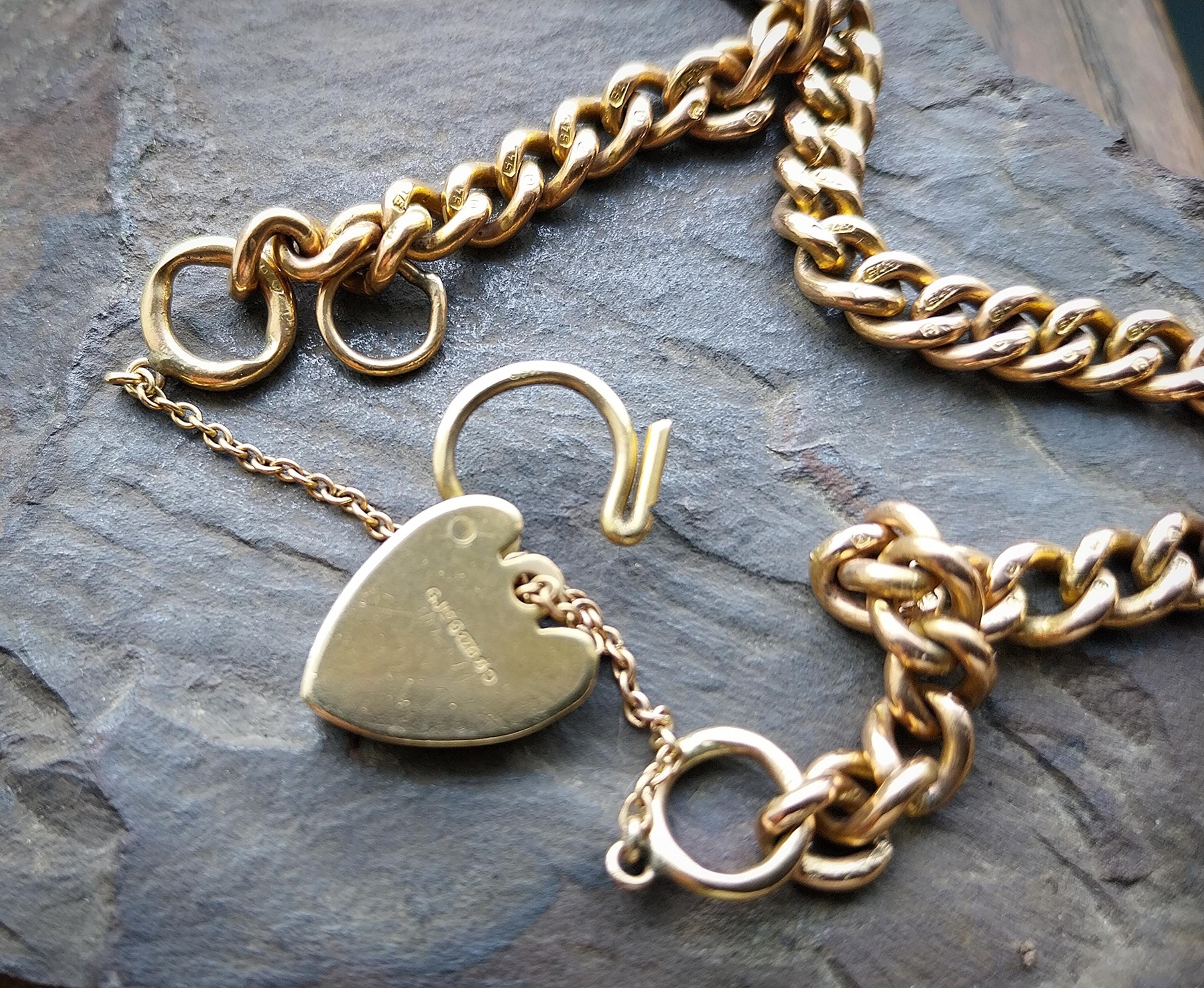 Georg Jensen 9ct Rose GOLD Bracelet & Engraved Heart Padlock Clasp c1966 - 19.4g
