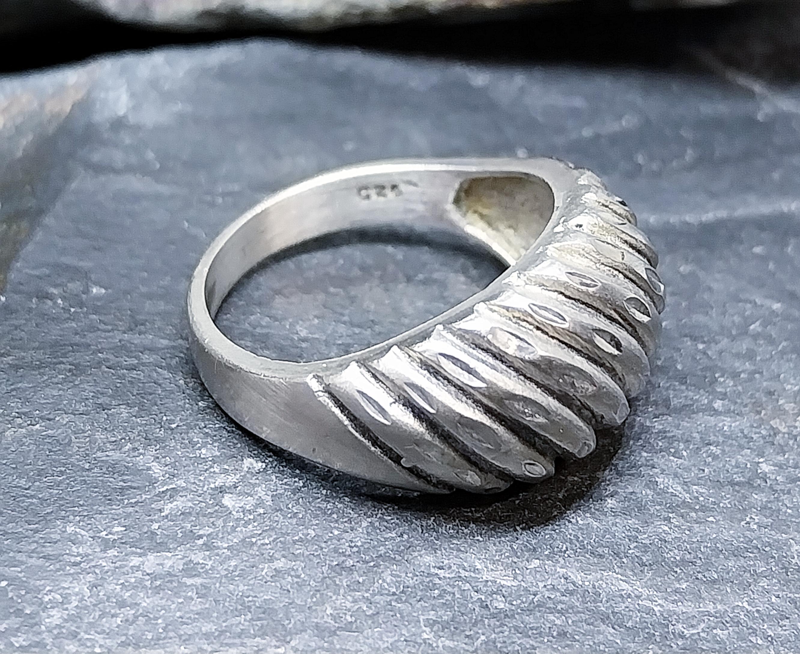 Vintage Sterling Silver Weave Dome RING - Size uk N 1/2 ( us 7) - 4.3g