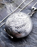 Vintage Silver LOCKET Necklace - Puffy Circle on 20" Sterling Chain - 9.7g