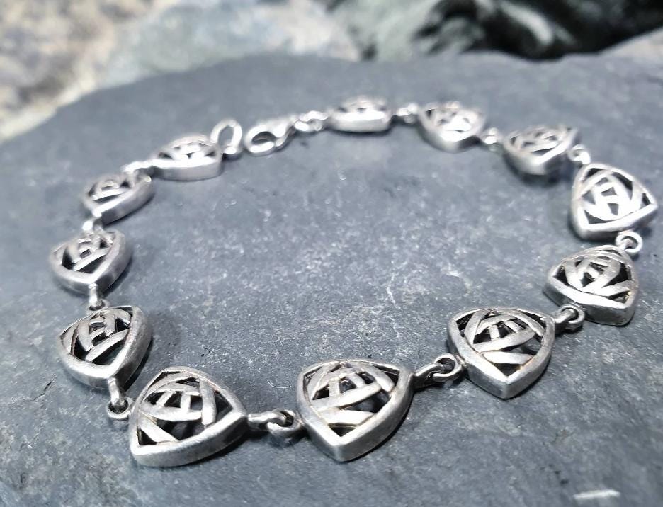 Vintage Celtic Sterling Silver Bracelet - Sea Gems Mackintosh Rose - 17.5cm - 9.5g