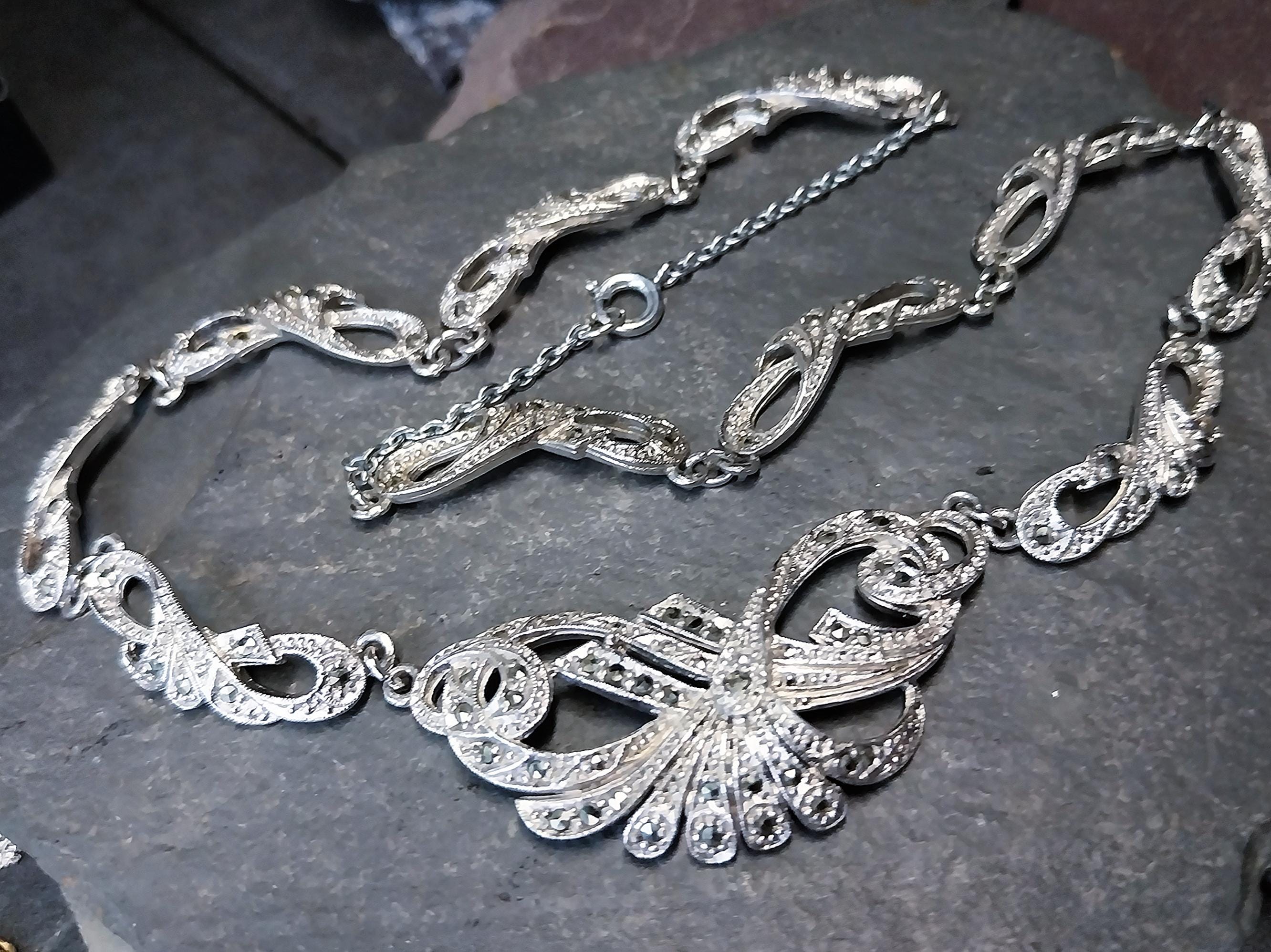 Vintage MIZPAH Marcasite Cocktail Necklace - 18" - 32g