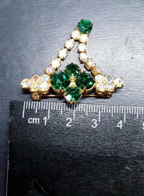 Vintage SHAMROCK Four Leaf Clover Brooch -  with Aurora Borealis & Green Stones