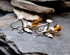 Antique Sterling Silver Carnelian Thistle Earrings - Screw Backs - 3.4g