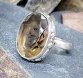Large Vintage Smoky Quartz RING - Sterling Silver- uk size T (us 9.5) - 8.5g