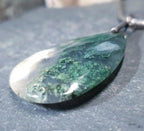 Large Moss Agate Teardrop Pendant Necklace on 20" Chain - 21.2g