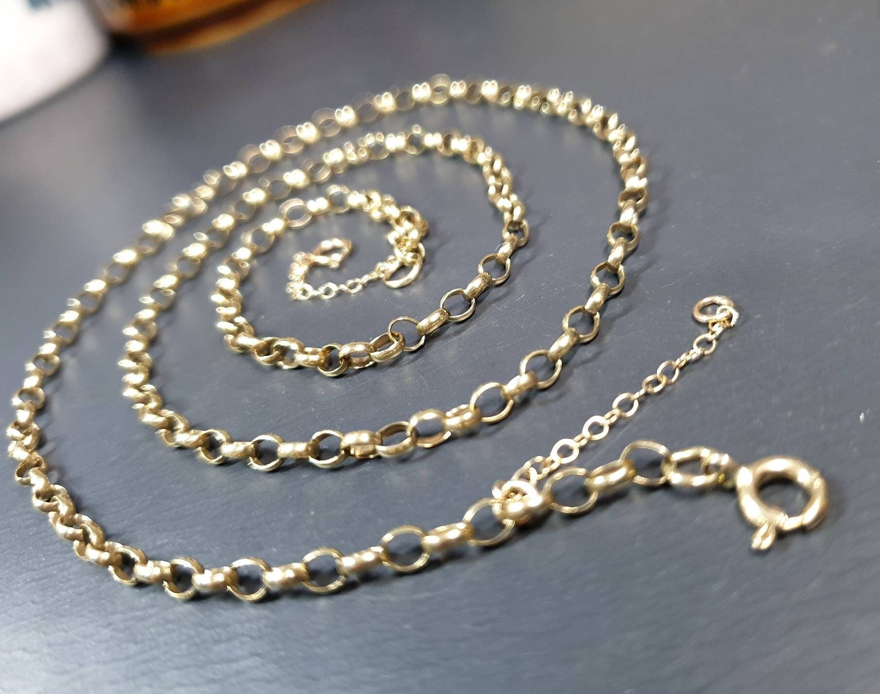 Antique 9ct GOLD BELCHER Chain Necklace with Extender Chain - 20-22" - 7.4g