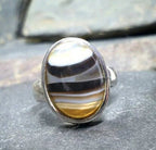 Vintage SILVER BANDED AGATE Ring - Landscape Agate - Size uk O (us 7) - 7.5g