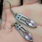 Sterling Silver Dangle Earrings - with Purple amethyst Stone - 3.5g