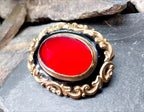 Antique Victorian Mourning Brooch 9ct Gold, Blood Red - 20.5g