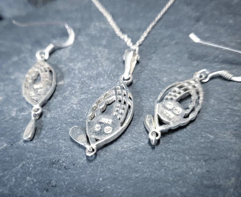 Sterling Silver Celtic Rose Necklace and Matching Earrings Gift Set - 6.8g