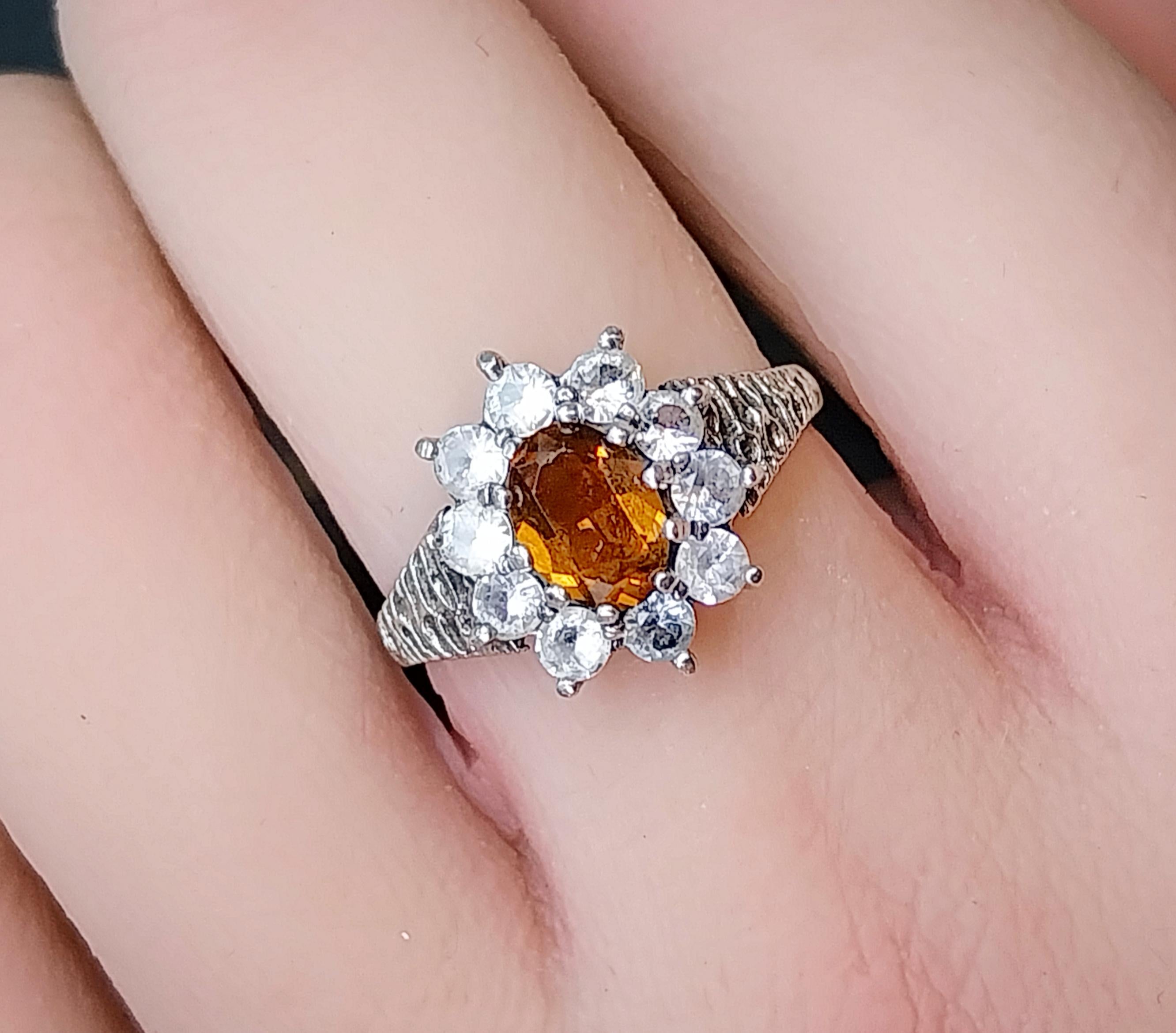 Vintage Art Deco 9ct Gold Ring Cognac Citrine - Size uk 0 1/2 (us 7.5) - 2.8g