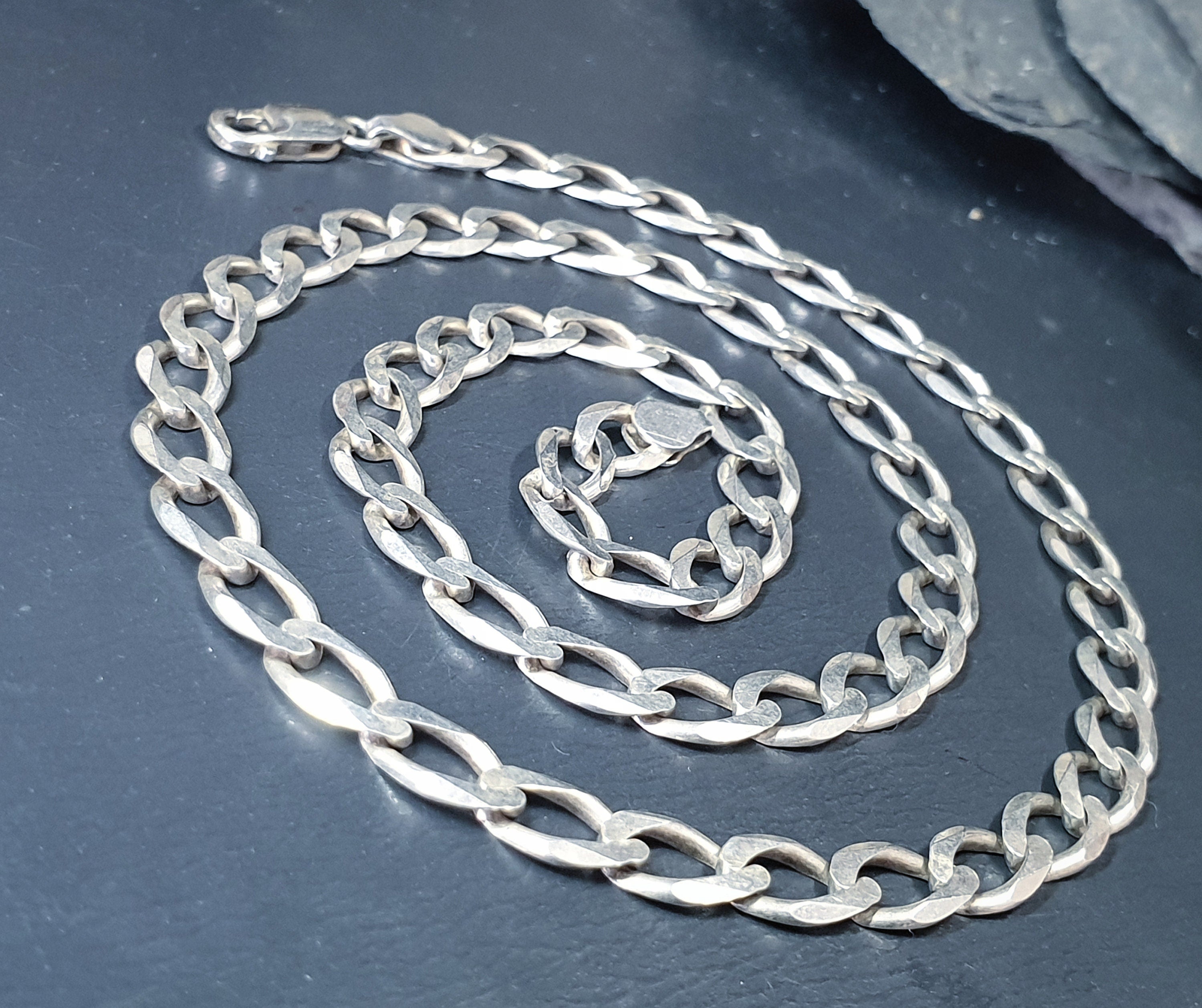 STERLING SILVER Flat Curb Chain Necklace - 20" Long Fully Hallmarked - 20.4g