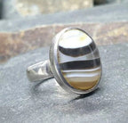 Vintage SILVER BANDED AGATE Ring - Landscape Agate - Size uk O (us 7) - 7.5g