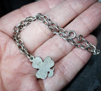 Vintage SILVER LINK BRACELET with Three Leaf Clover Charm - 5.2g