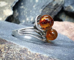 Sterling SILVER AMBER RING - Honey Amber - Size uk M 1/2 (6.5) - 3.2g