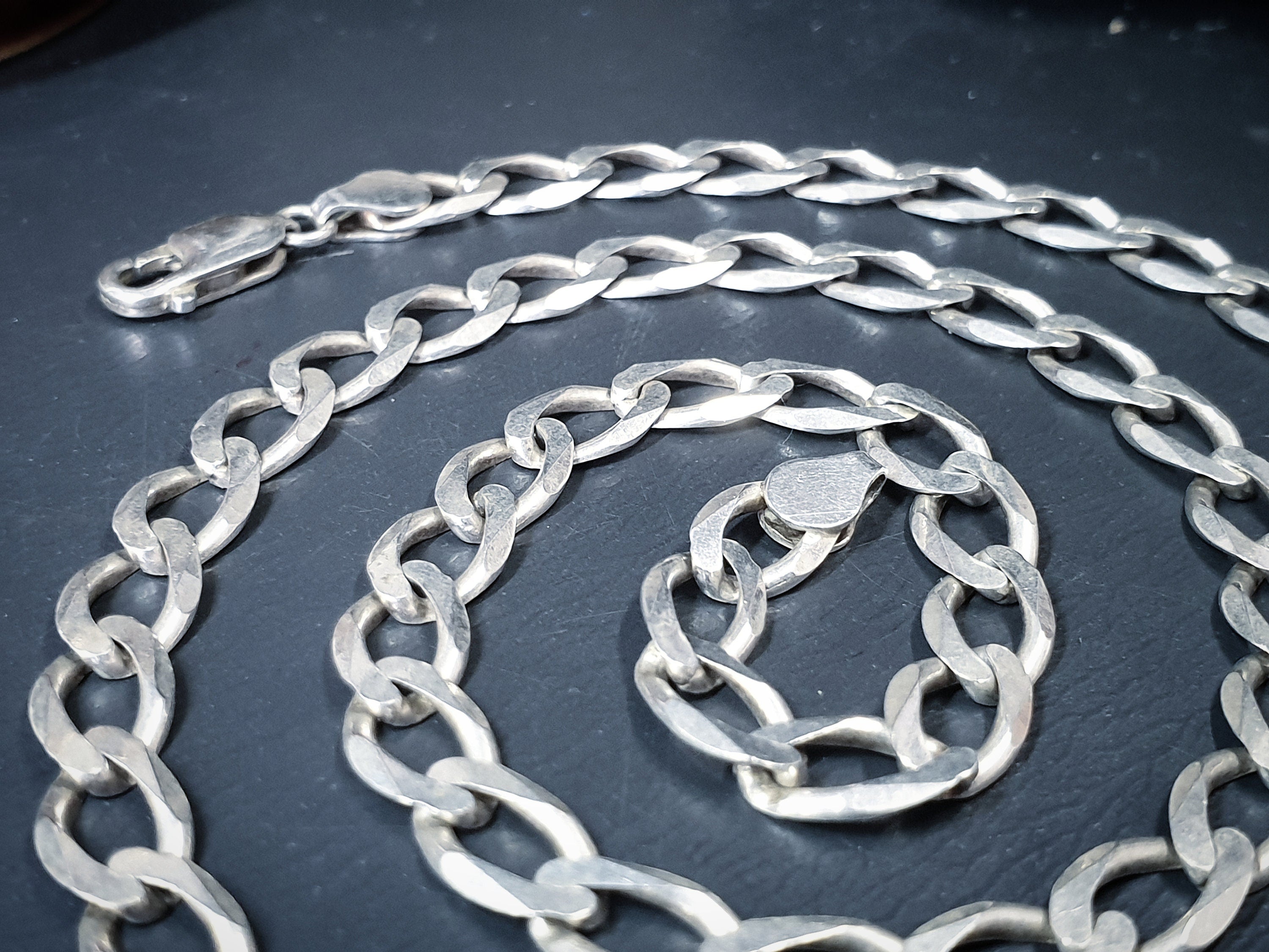 STERLING SILVER Flat Curb Chain Necklace - 20" Long Fully Hallmarked - 20.4g