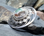Large Sterling Silver Moss Agate Silver Brooch - 11.1g