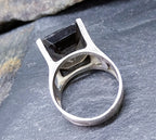 Vintage Modernist SILVER RING with Smoky Quartz - uk size O (us 7.5) - 6.4g