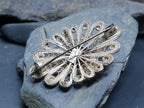 Antique Silver CARNELIAN FILIGREE Flower Brooch - Continental Silver Pin - 7.5g