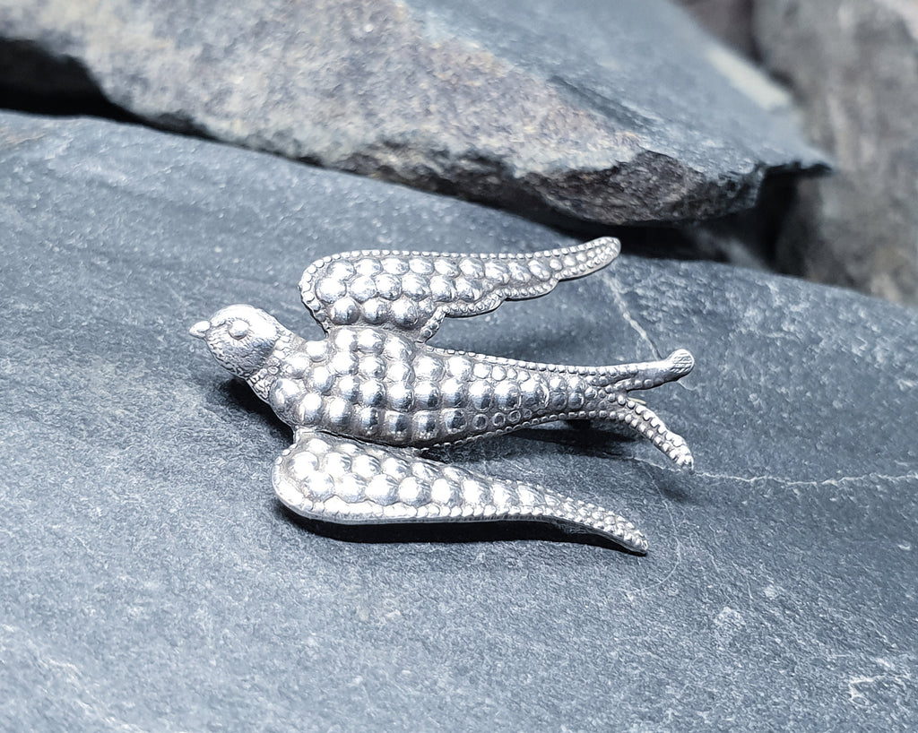 Antique Sterling Silver SWALLOW BROOCH BIRD - Pin 1.8g