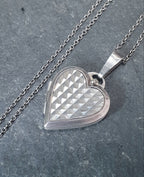 Vtg Sterling Silver Heart Locket -  Geometric Design on 19" Chain - 6.2g